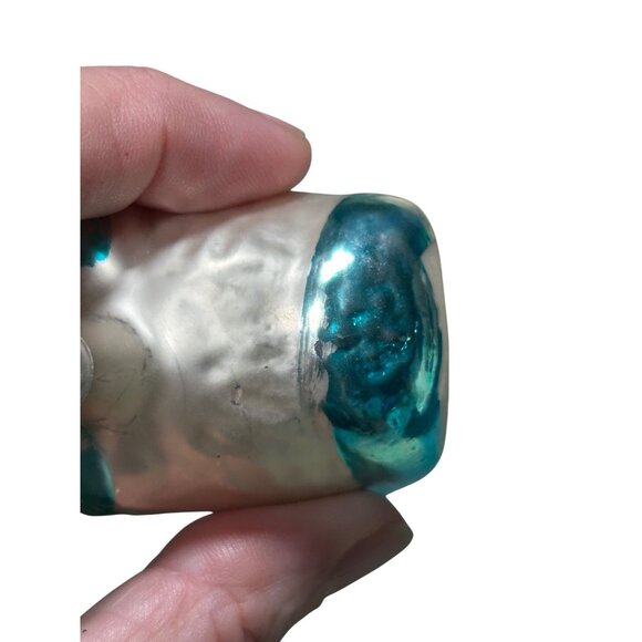 Glass Ornament Baby Bootie Ornament Blue Hand Painted Silver Aqua Glitte Pearl - Picture 8 of 10